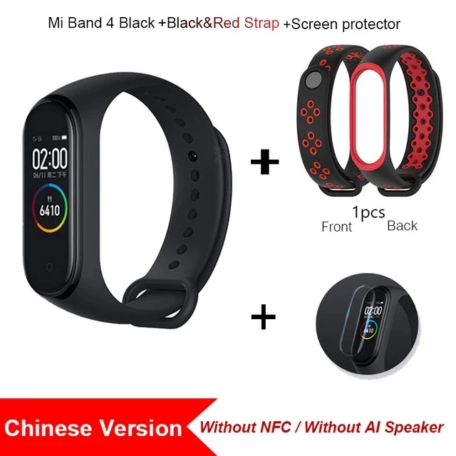 CN BlackRed Strap Xiaomi mi Band 4 глобальная Версия смарт-браслет mi band 4 браслет сердечного ритма фитнес цветной экран Bluetooth 5,0 китайская версия - Цвет: CN BlackRed Strap