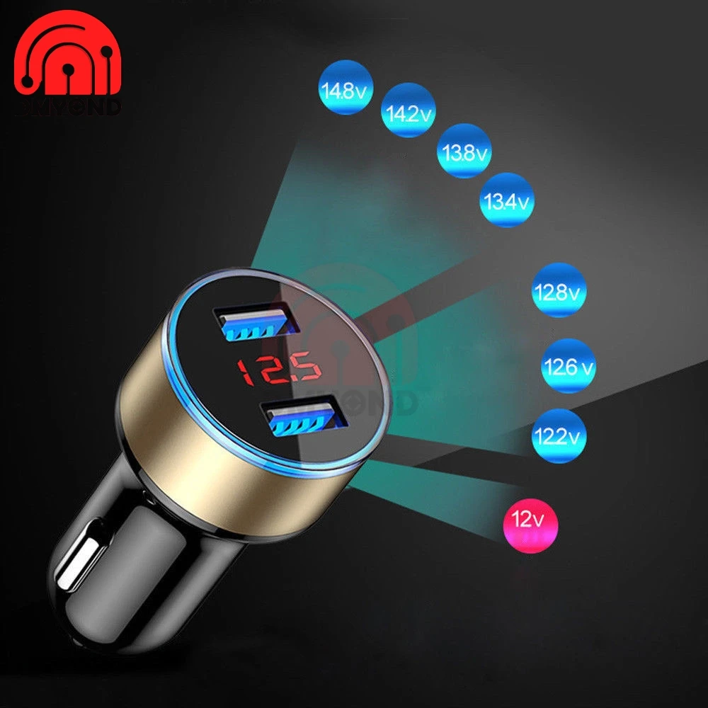 

3.1A 5V Metal Dual USB Digital Display Car Charger with LED Light for GPS MPS Navigator Car Fast Charging Voltage Monitoring