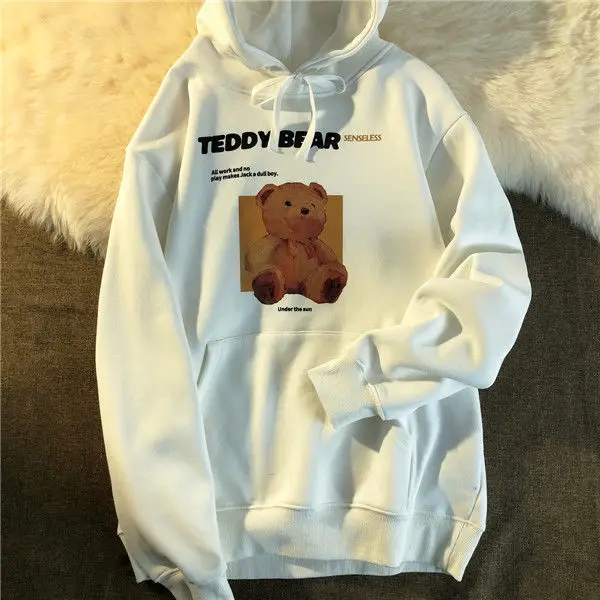 

2021 Hoodies Sweatshirt Bear Print Men Hip Hop Streetwear Winter Fleece Cotton Pullover Black Retro Hoodie Autumn Sweatshirt