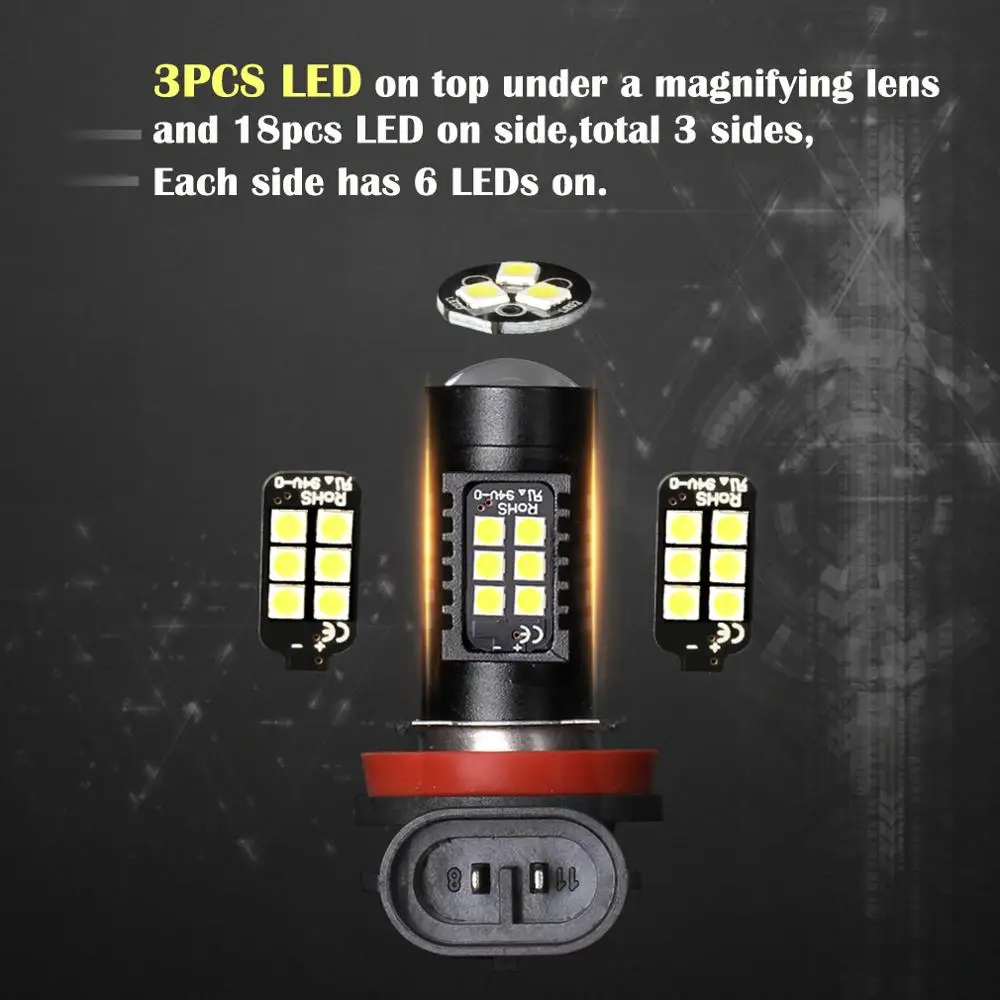2 шт. H8 H11 Led HB4 9006 HB3 9005 противотуманный светильник s лампа 1200LM 6000K белый 3030SMD