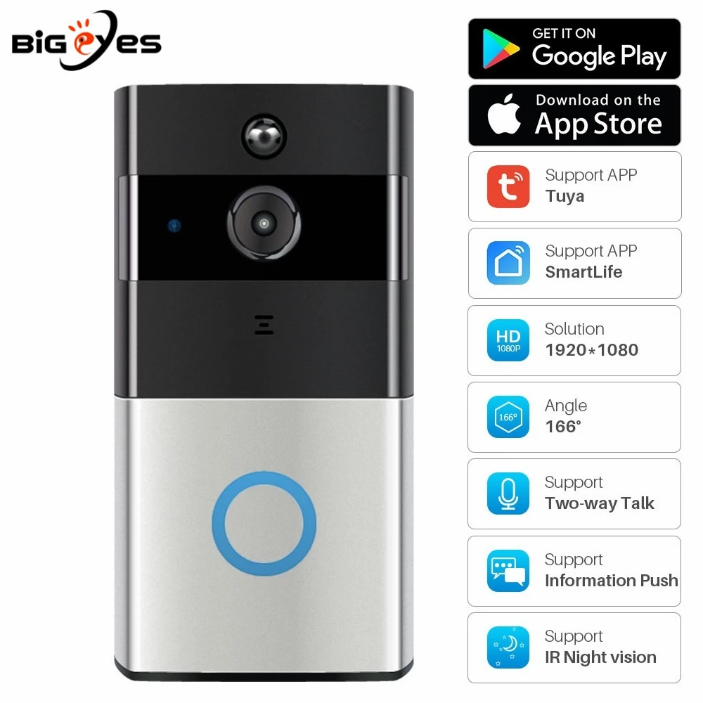 1080p tuya wifi video doorbell with motion detecttwo way intercom function tuya wireless video door phone hd camera with chime free global shipping