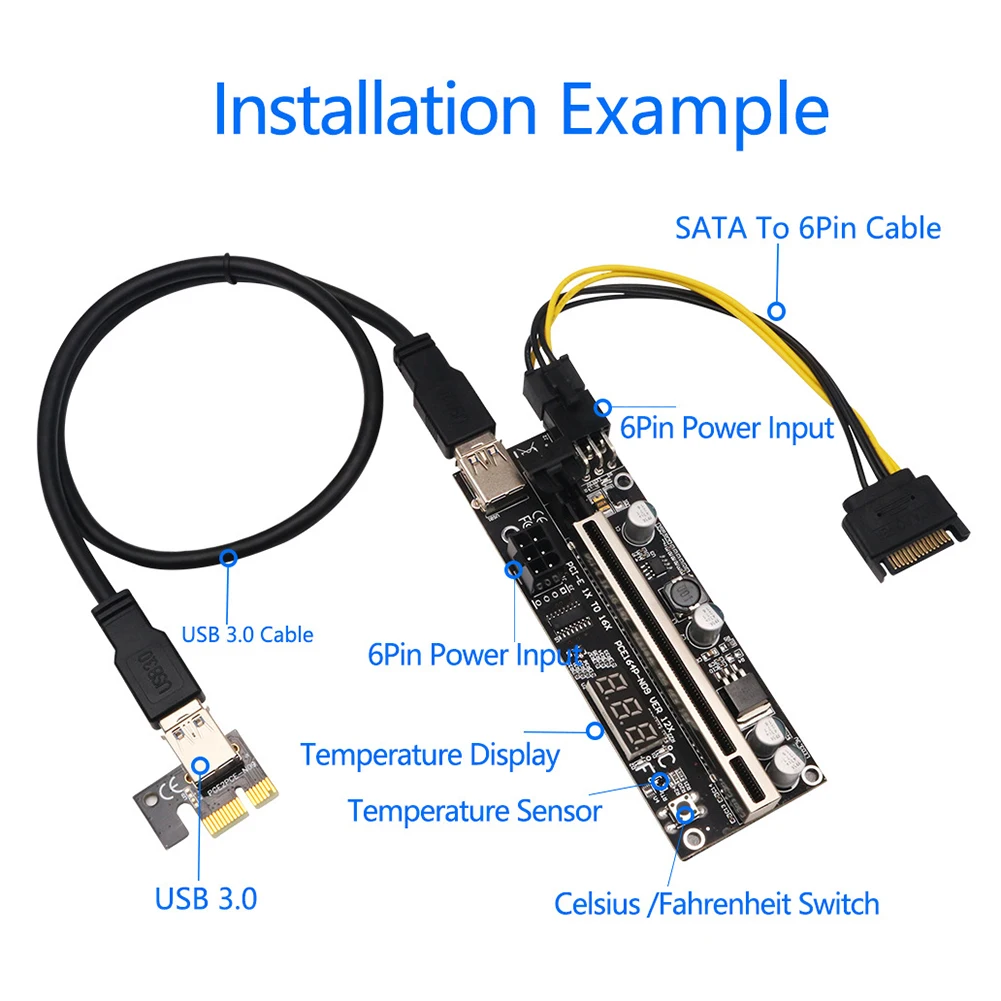 VER12X Dual 6Pin PCI Express 009S PLUS Райзер удлинитель USB 3.0 кабель питания адаптер карта для