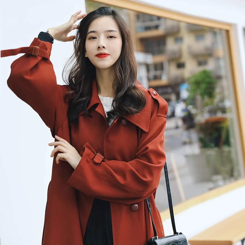 

Spring Trench Coat For Women Korean Clothes Casual Temperament Over-the-knee Long Coat Fashion Windbreaker Women Autumn D111
