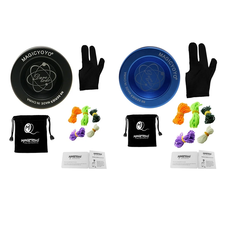 

MAGICYOYO 2 шт. N8 нереагирующий йо-йо сплав алюминия Yo + 5 струн + перчатка + сумка йо-йо (черный и синий)