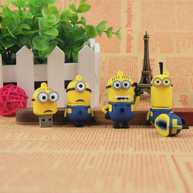 Популярный мультяшный флеш-накопитель USB с желтыми миньонами карта памяти 32 ГБ 64