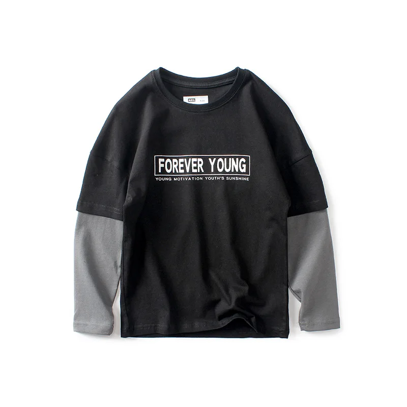 2020 весенне-осенняя одежда для мальчиков с длинным рукавом Сращивание футболка