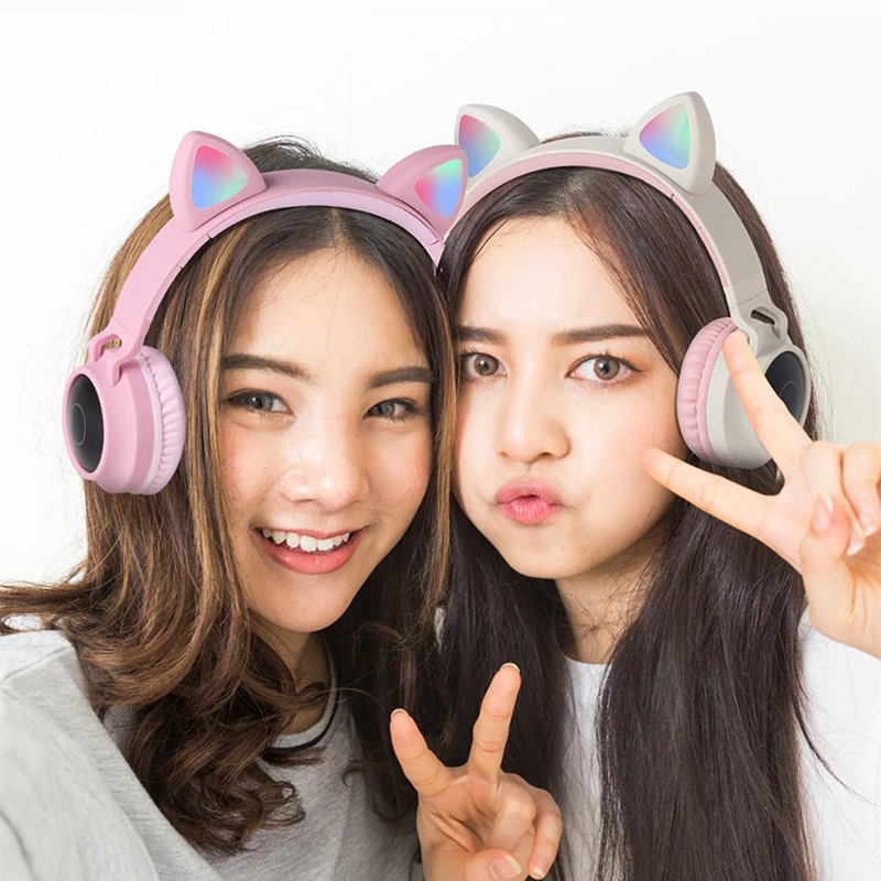 

LED Cat Ear Headphones Noise Bluetooth 5.0 Adults Kids girl Cute Headset Support TF Card/FM Jack 3.5mm Mic Wireless Headphones
