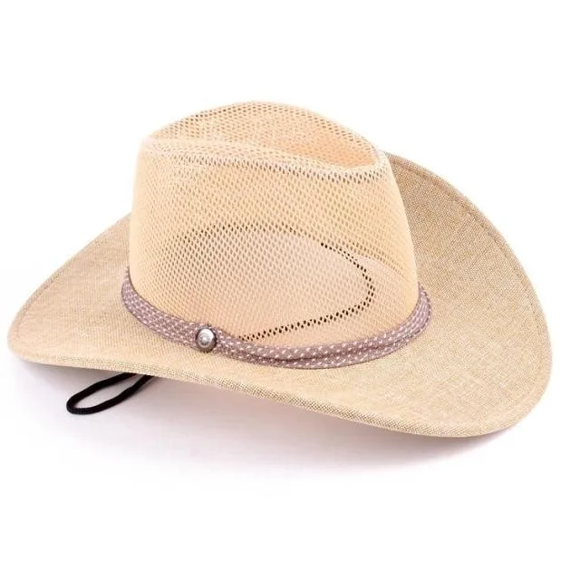 

New Men summer style Sunscreen Western Cowboy Hat Trendy Wide Brim Fedora Jazz Hat Sunbonnet Summer Sun Beach Hat AW7589