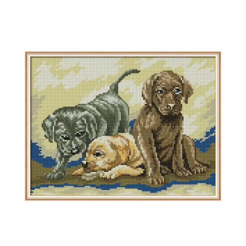 

Three dogscross stitch kit Square Round Drill stitching embroidery DIY handmade needlework