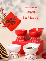 new ceramics round cat bowl pet feeder anti overturning single and double pet bowl puppy eating and drinking bowl pets supplies