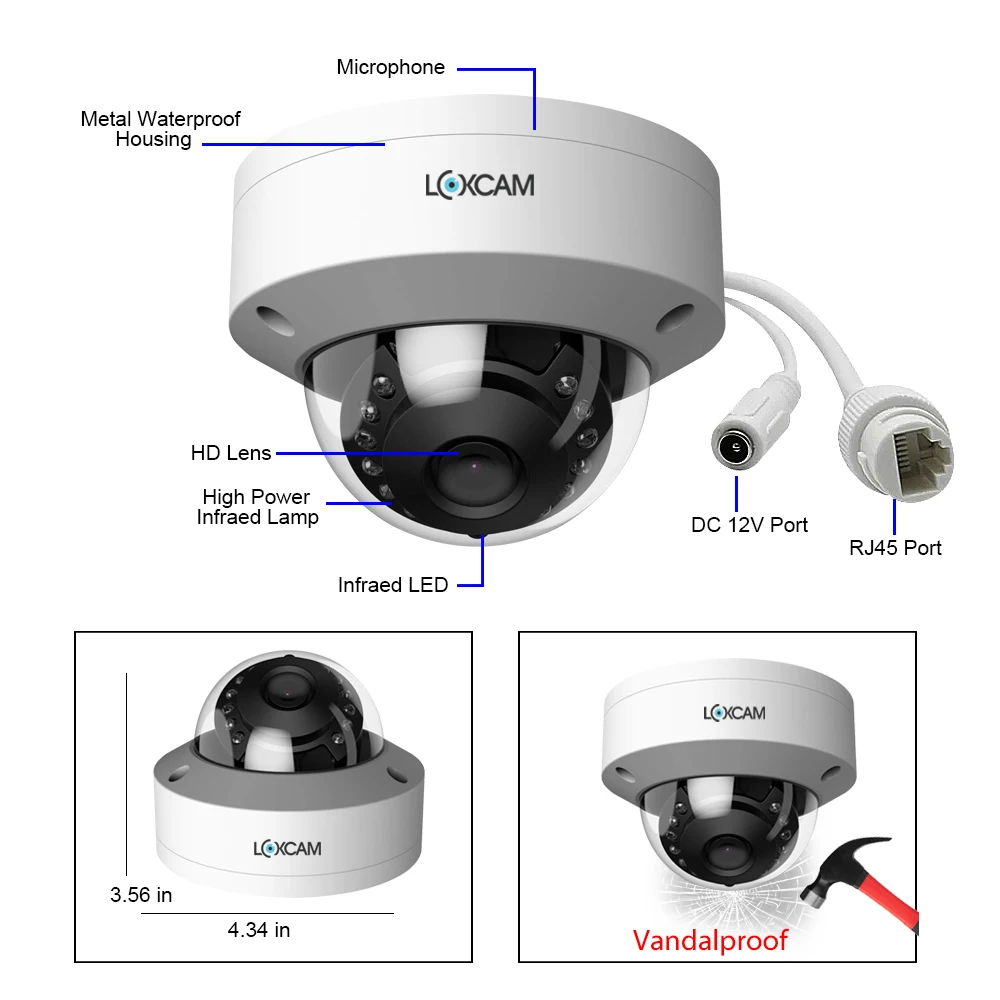 LOXCAM H.265 4K CCTV система видеонаблюдения с записью звука 8 Мп POE Антивандальная