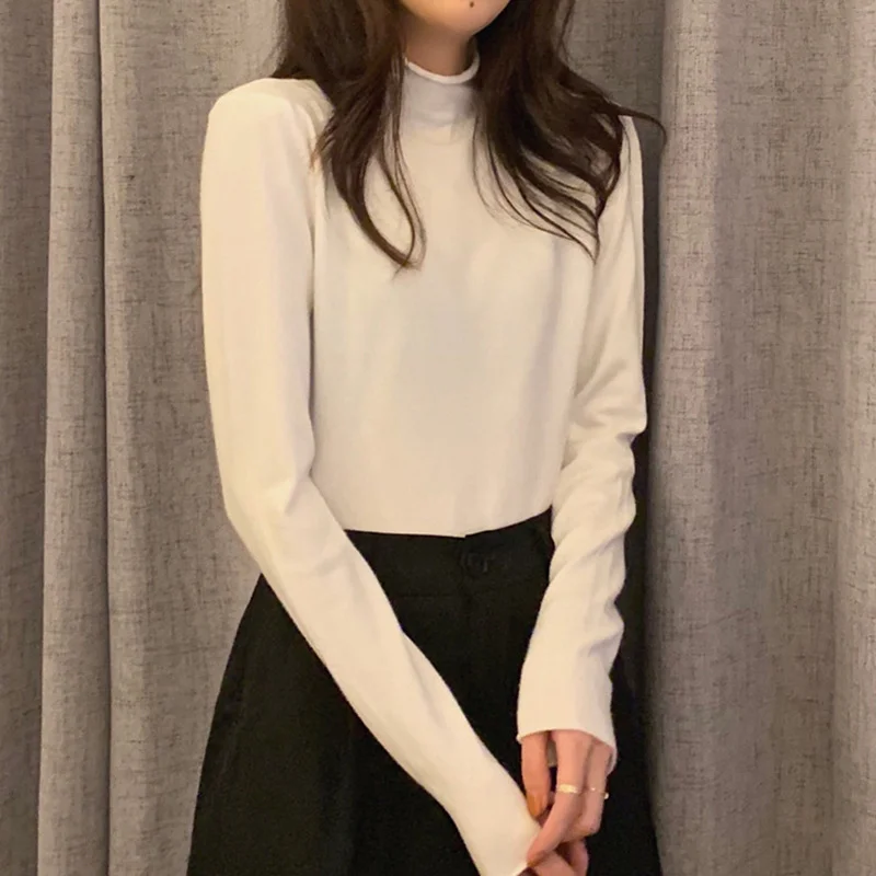 

Осенняя и зимняя белая рубашка с высоким воротником для женщин 2020 Осенняя Новинка с длинным рукавом Маленькая 150 одежда для весны и осени