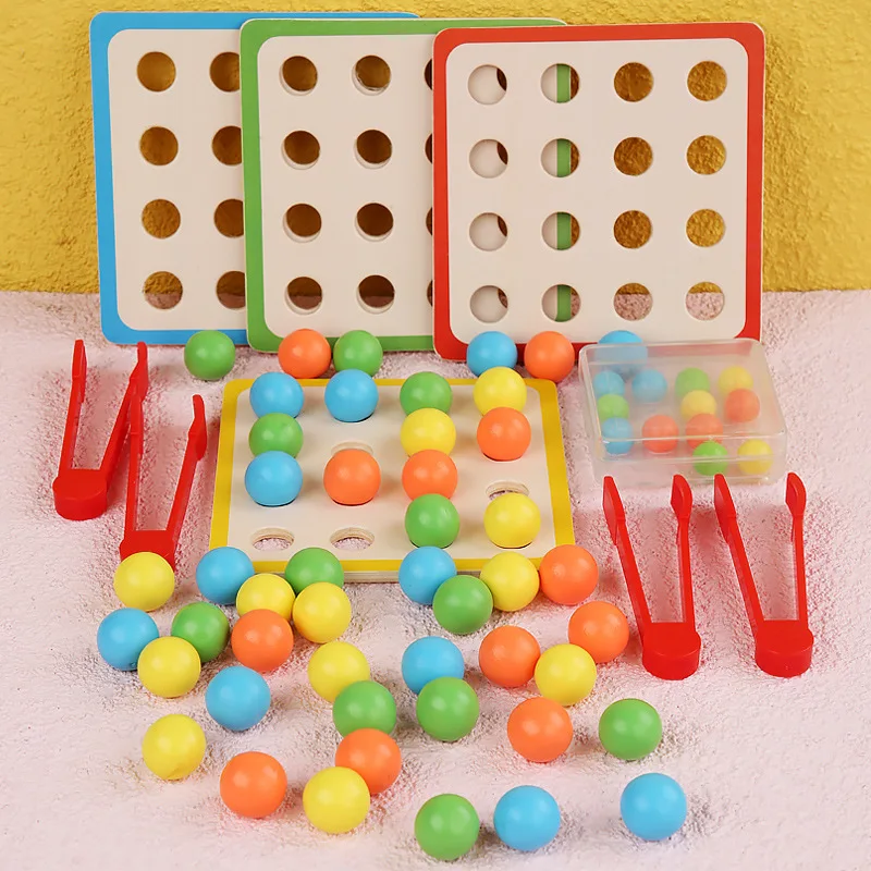 

Игра Монтессори с деревянными бусинами для раннего обучения, детская головоломка-зажим с шариком, игрушки для дошкольного малыша, подарки д...