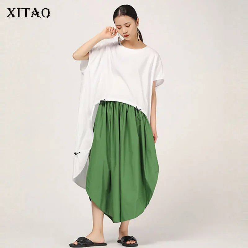 Женская Асимметричная блузка XITAO однотонная длинная свободная рубашка с круглым