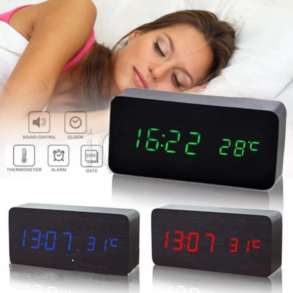 Светодиодный Деревянный Будильник Часы Настольный Голосовое управление цифровой Деревянный Despertador электронный настольный USB/с питанием AAA часы стол 11,24