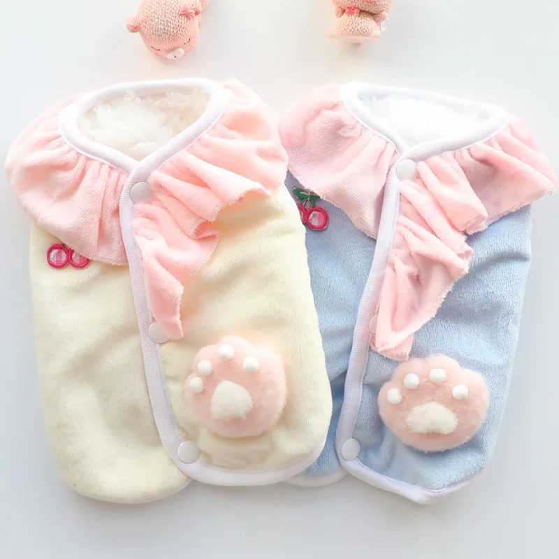

Cartoon Dog Clothes Paw Print Cherry Print Jackets Clothing for Dogs Small Super Pet Outfits Cute Autumn Winter Ropa Para Perro