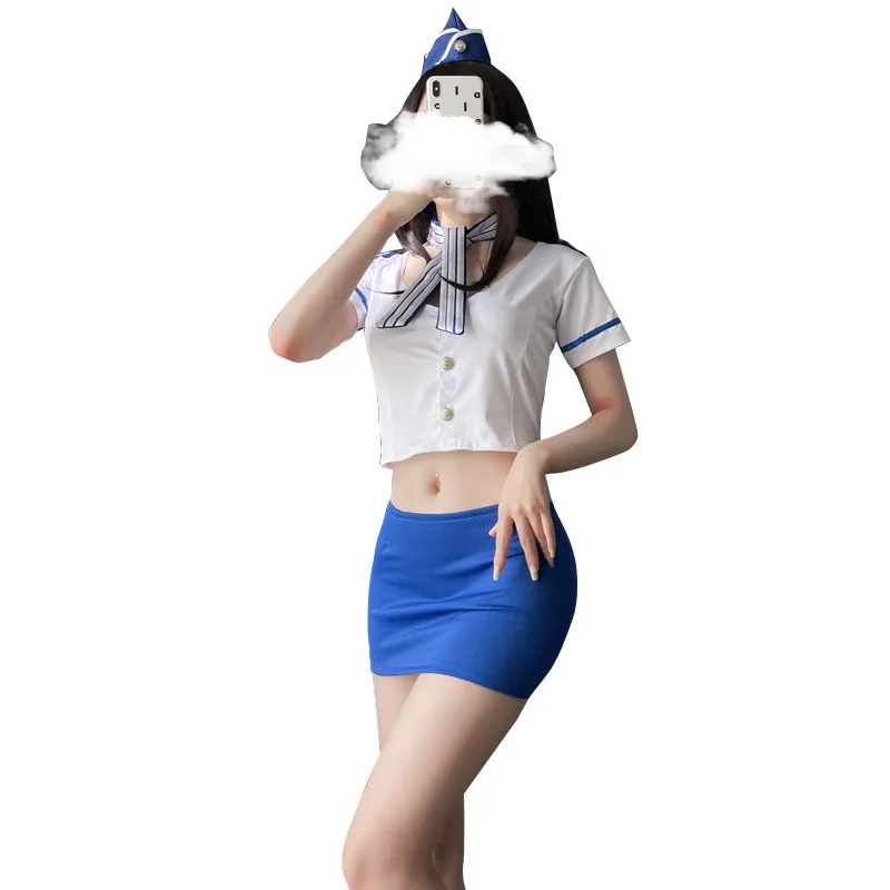 

Sexy Lingerie Night Club Sexy Uniform Professional Stewardess Tight Bag Hip Skirt Role Play Perspective Student Suit L5J2