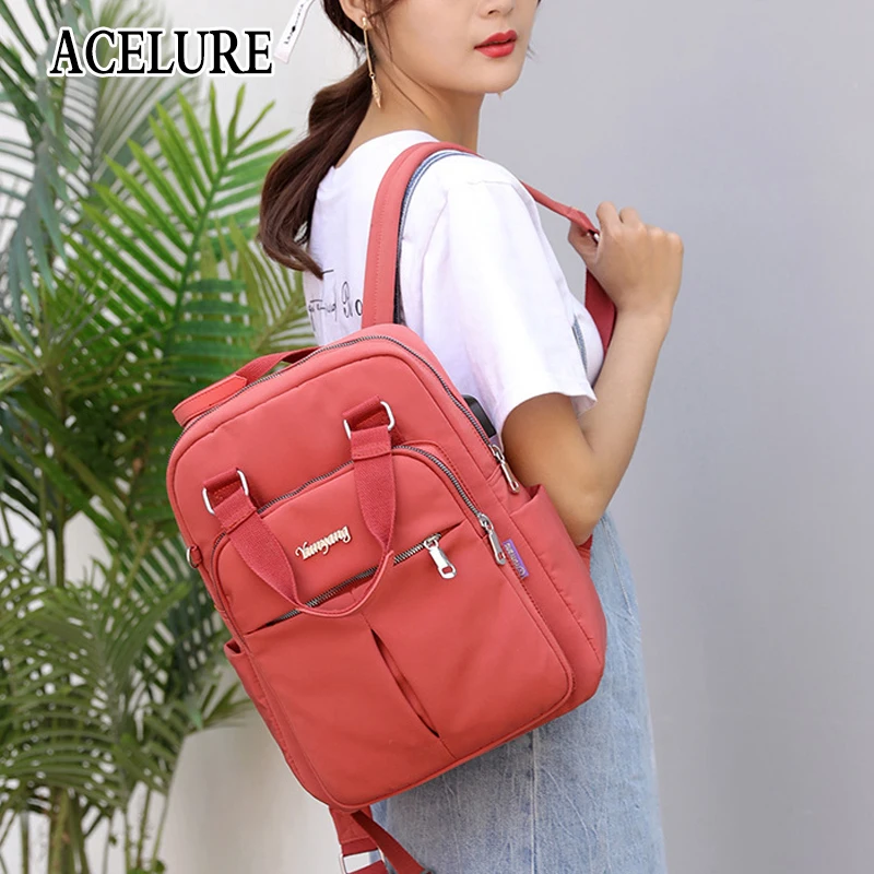 

Рюкзак ACELURE с защитой от кражи и USB-зарядкой, водонепроницаемый нейлоновый школьный ранец для девочек-подростков, дорожные сумки для студент...