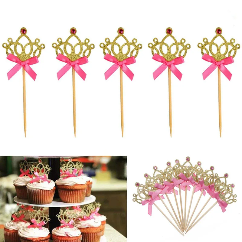 10 штук золотые принцессы корона для капкейков фигурки жениха и невесты Торт