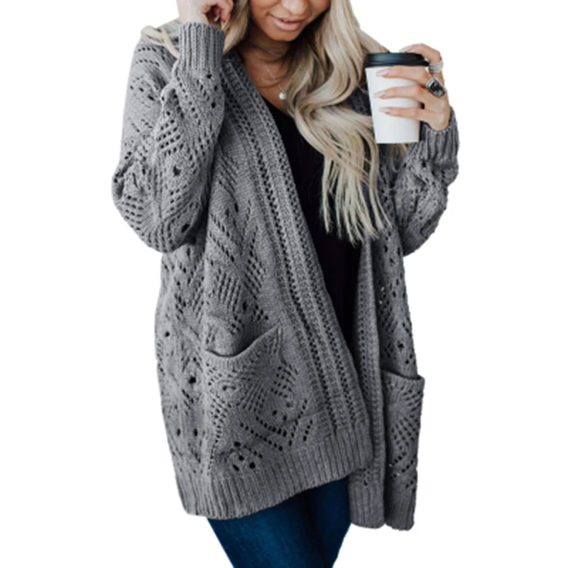 Кардиган женский вязаный с длинным рукавом Модный повседневный однотонный