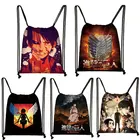 Сумка на шнурке с крыльями для скаутинга из аниме атака на Титанов, черный холщовый рюкзак, Модная Портативная сумка для хранения для мужчин и женщин