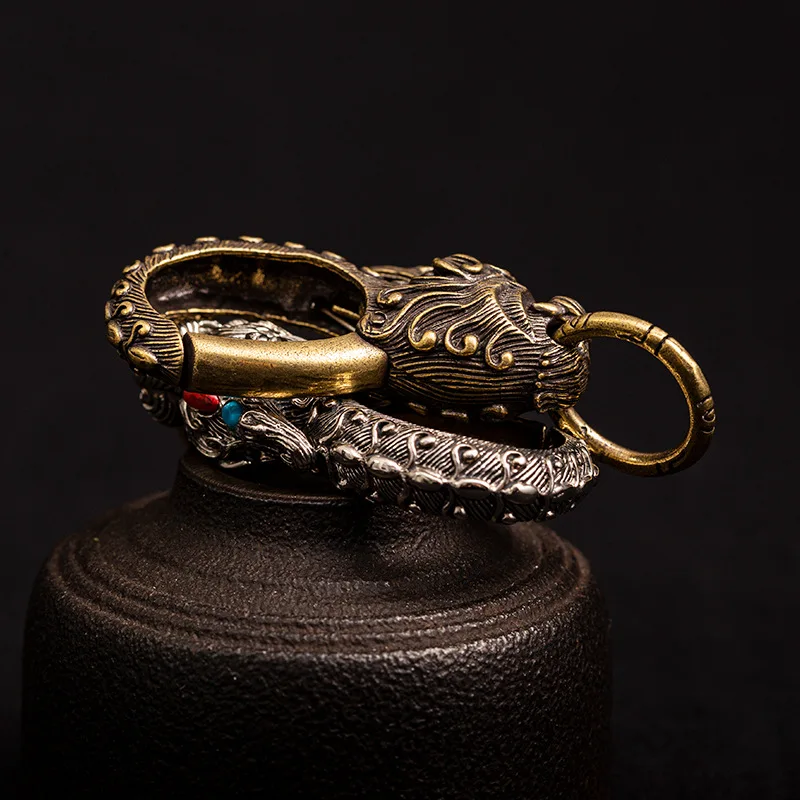 Латунный брелок в виде головы дракона с красными глазами китайский фэн-шуй на