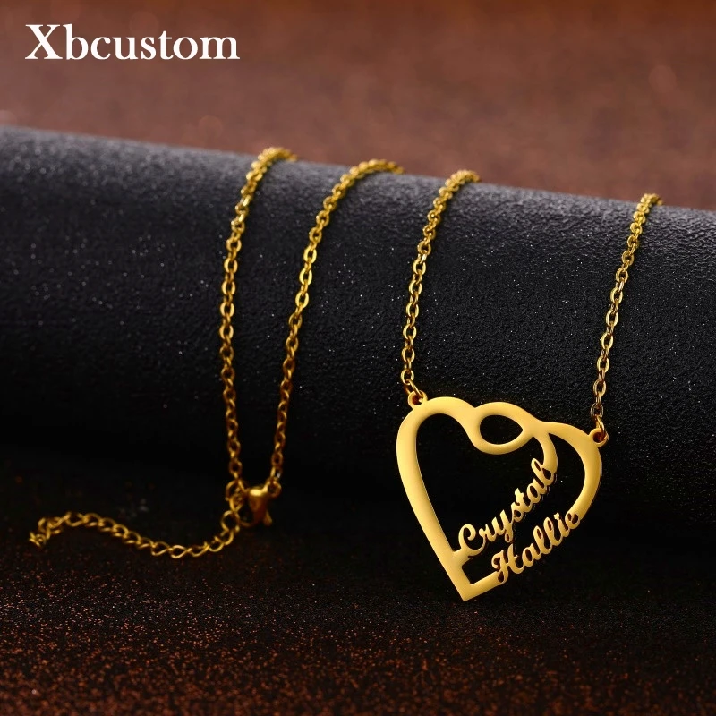 Именное ожерелье персонализированные двойные подвески в форме сердца цепочка из