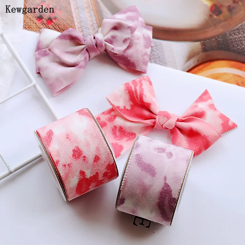 

Kewgarden Tie Dye Ink Painting Chiffon Ribbon 1-1/2" 40mm Handmade Tape Crafts DIY Make Hairbow Accessories Packing 10 Yards