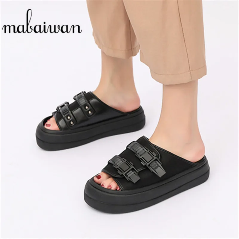 

2020 Summer Women Slipper Fashion Slip On Beach Platform Flats Casual Shoes Women Outdoor Gladiator Buckle Thick Soles Sandals