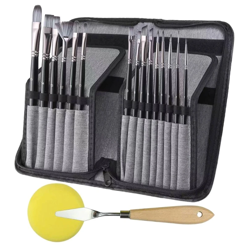

27RA Artist Long Handle Synthetic Paint Brush Set 15 Pieces Professional Artist Face and Body Paint Brushes Include 15 PCS