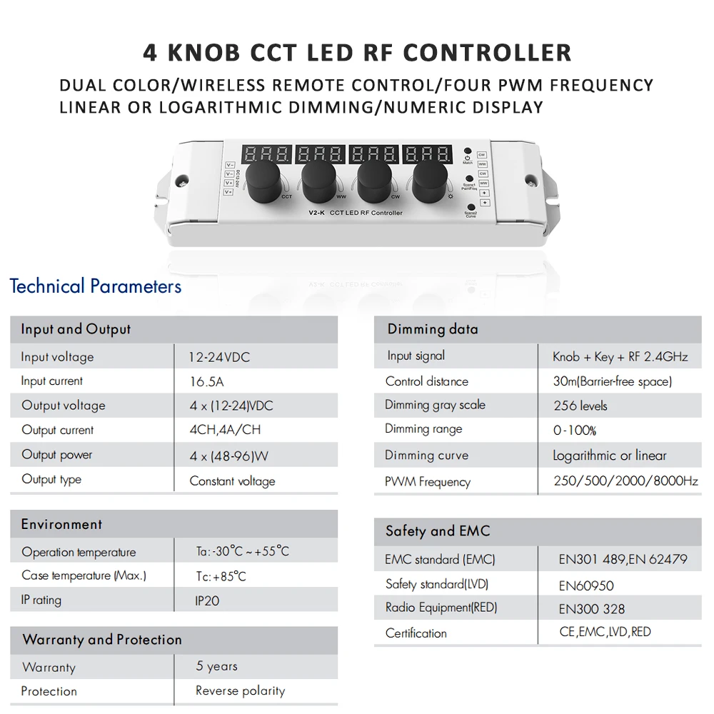 Светодиодный индикатор CCT 12 В постоянного тока 24 4 канала 16 А ШИМ 2 ГГц