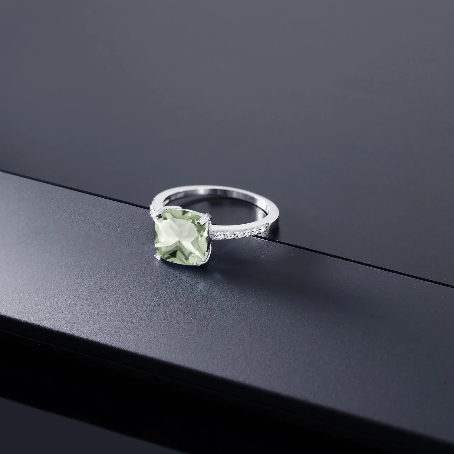 GemStoneKing 2 17 Ct подушка зеленый прасиолит 925 пробы Серебряное обручальное кольцо для