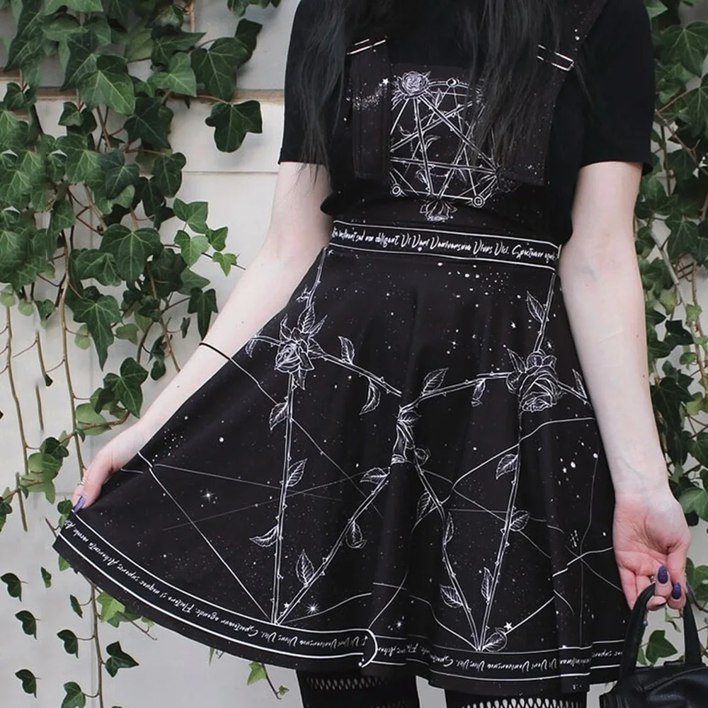 Женское мини-платье на подтяжках Rosetic черное темно-панк повседневное короткое