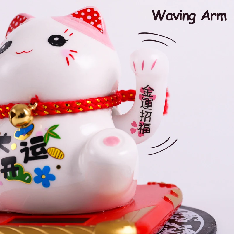 Керамический счастливый кот на солнечных батареях Maneki Neko развевающаяся рука манящая удача приветственный Кот с автомобильным ковриком Настольный Декор очаровательный подарок