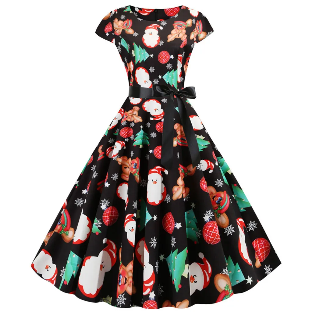Модное рождественское платье для женщин с коротким рукавом Рождественский принт