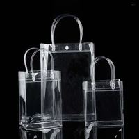 hot 1 pc transparent soft pvc gift tote packaging bags with hand loop clear plastic handbag cosmetic bag jewelry organizer