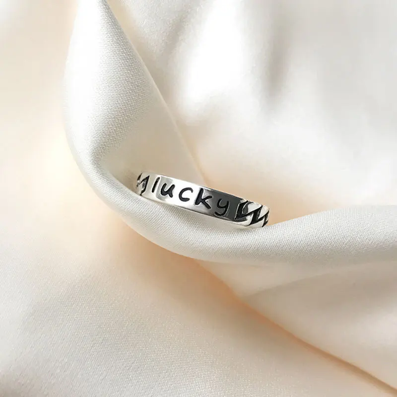 

Vintage Retro Silver Letter Lucky Smile Open Finger Rings for Women Punk Metal Cuff Adjustable Knot Joint Ring Girl Gifts