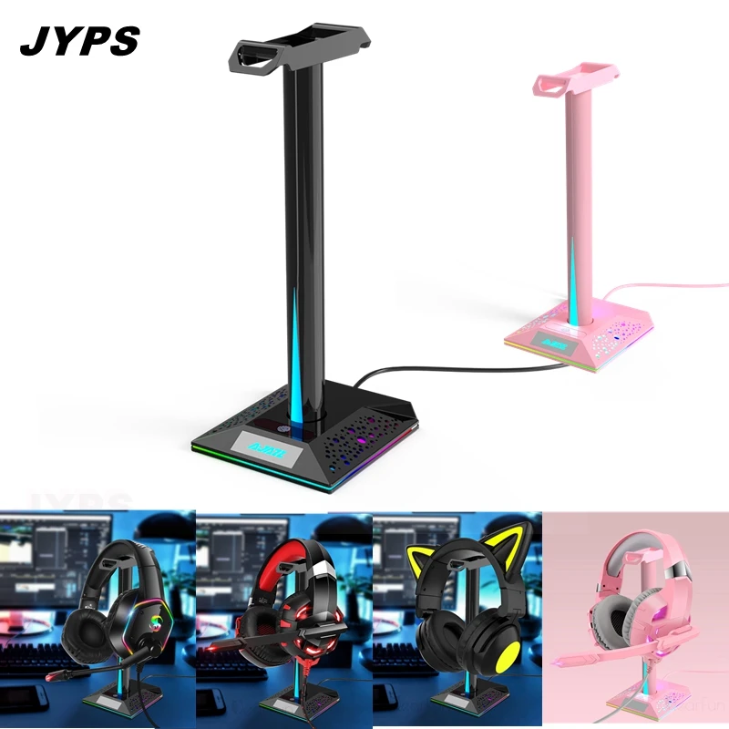 Подставка для гарнитуры RGB с USB-концентратором Светодиодная черная подставка