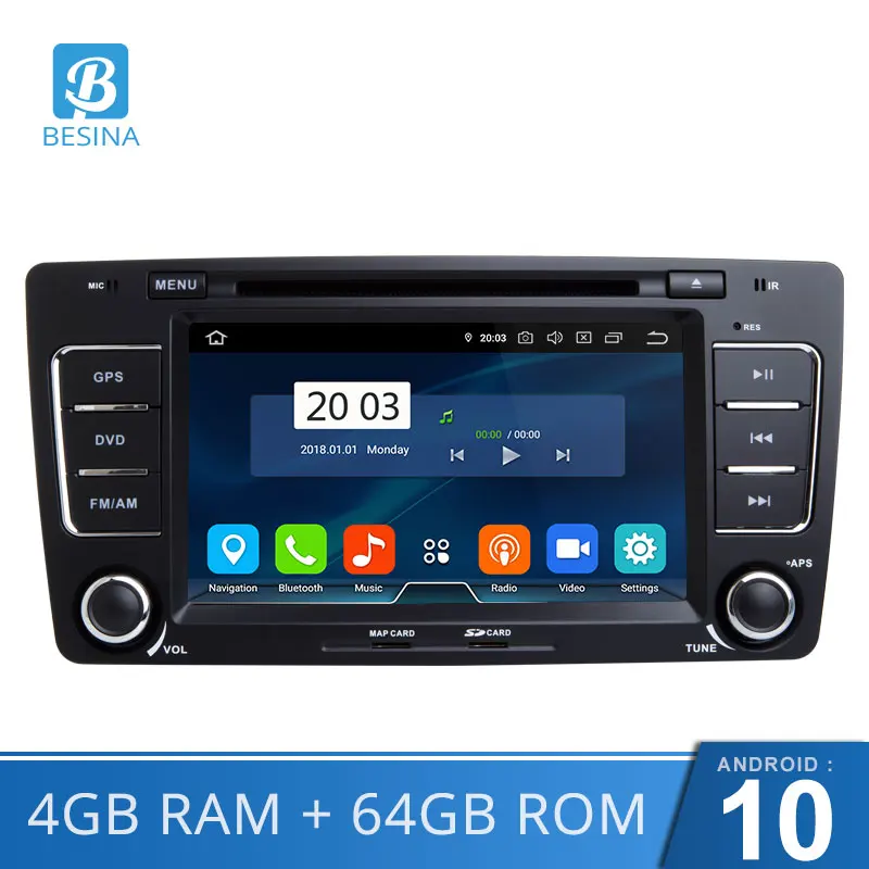 Автомобильный DVD плеер Besina 7 дюймов Android 10 0 для Skoda Octavia 2012 2013 A 5 A5 Yeti Fabia GPS радио 4 Гб +