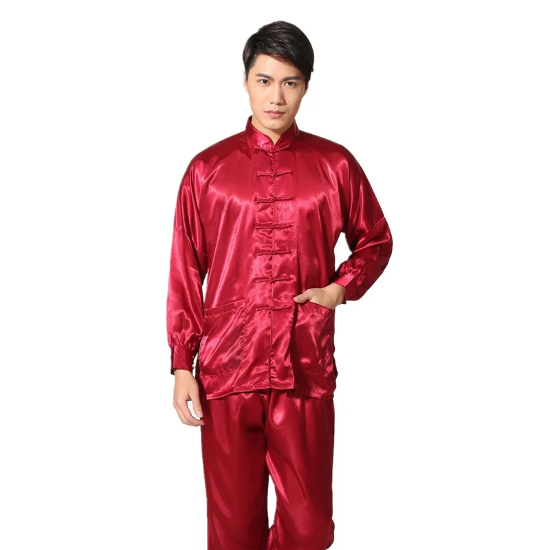 BALDAUREN Imitation Silk Tai Chi Tang Suit Off Shoulder Sleeve Buckle Elastic Trousers Pajamas Home Service Performance