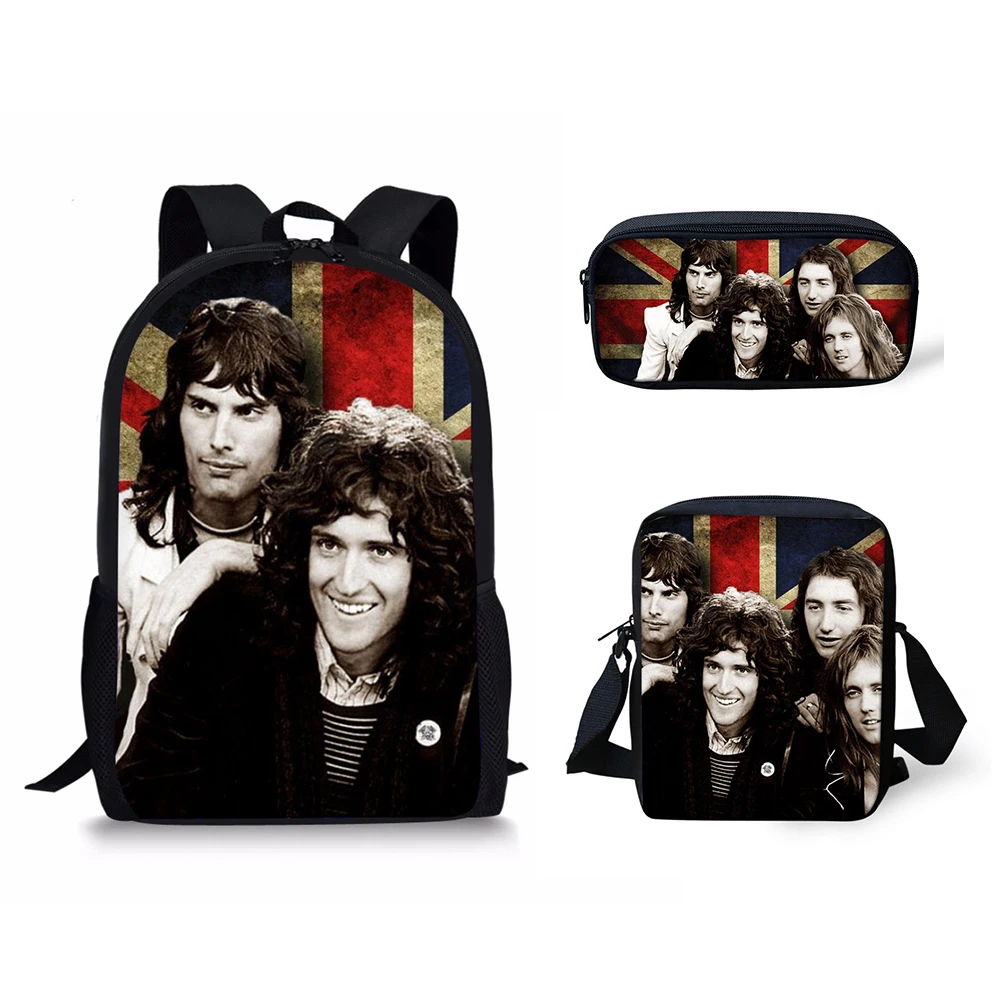 HaoYun 3Pcs/set Students Bookbag Queen Band Bohemian Rhapsody Printing Kids Custom Children School Bags Large Shoulder Backpack