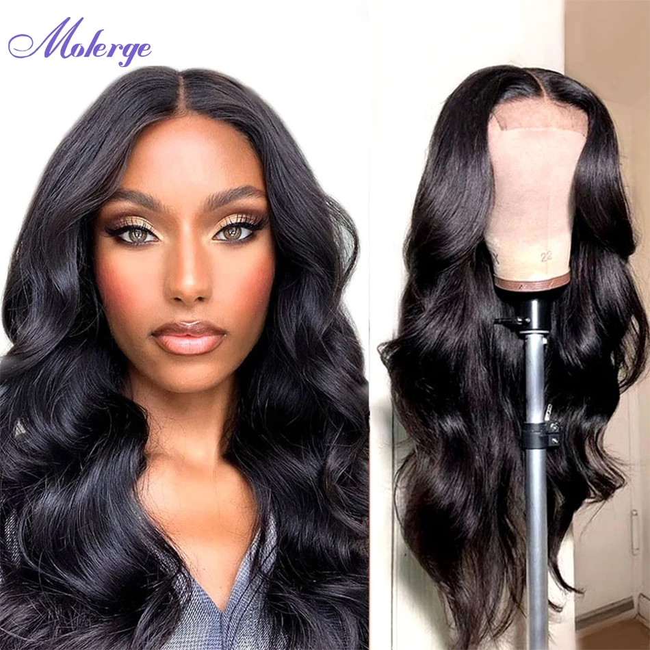 Body Wave Transparent Lace Front Human Hair Wigs Brazilian 4X4 HD Lace Closure Wig For Black Women Molerge Natural Hairline Wig
