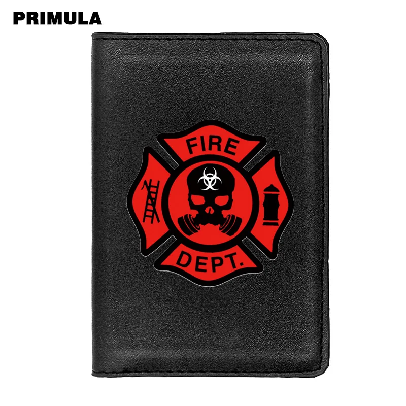 

Classic Fire Dept. Skull Passport Cover Holder ID Credit Card Case Travel Leather Passport Wallet