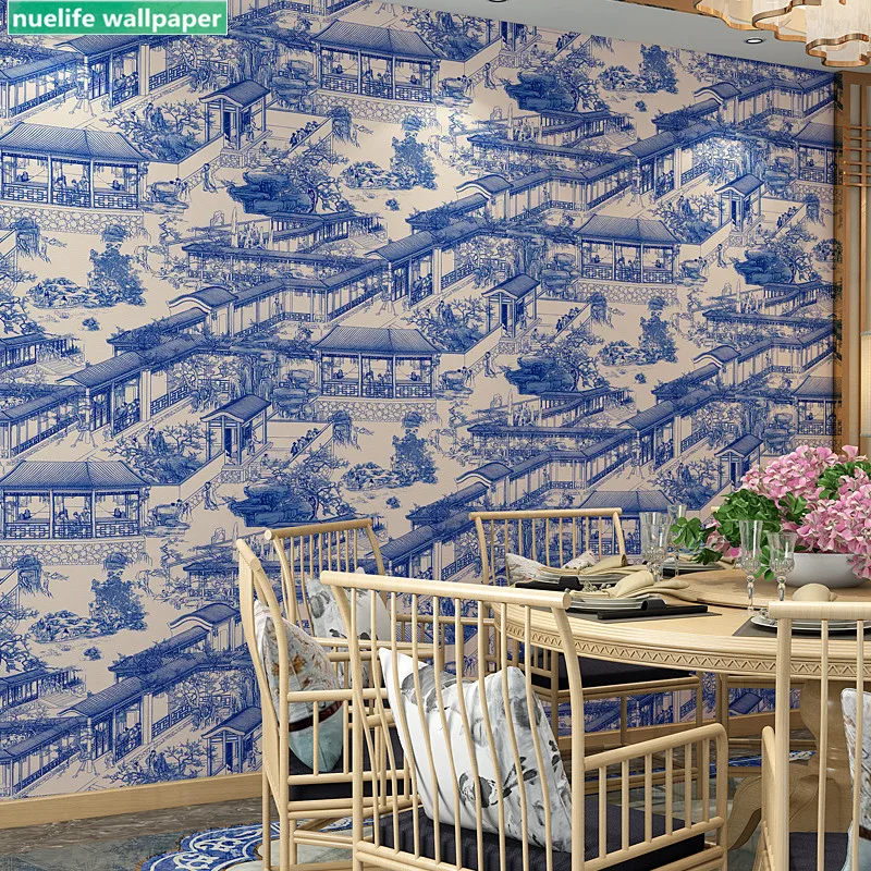 

Chinese style Qingming Shanghe map wallpaper hotel restaurant porch tea room living room bedroom background wall paper