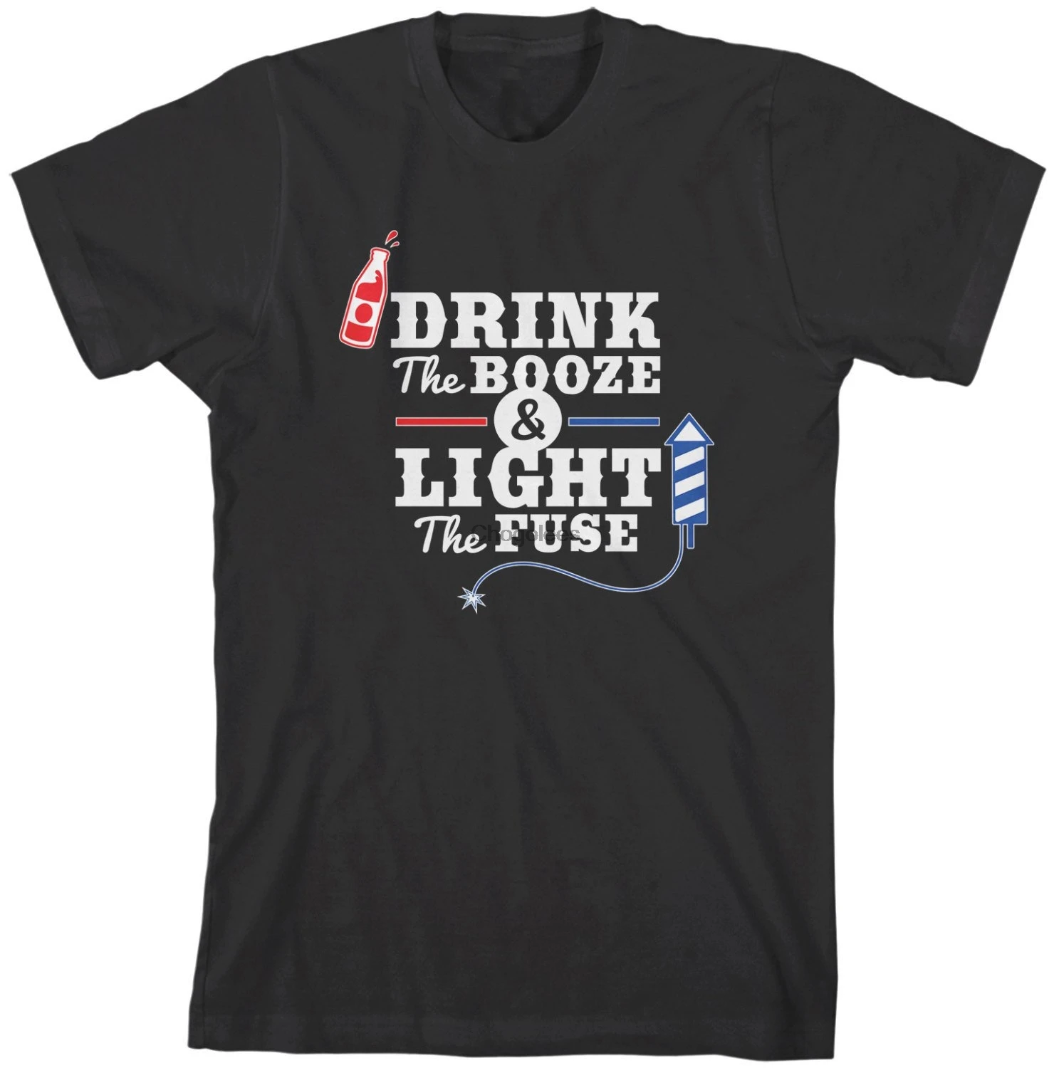 

Drink The Booze Light The Fuse Men's T-shirt Proud American 4th of July Independence Day Pride Drinking Party Fireworks