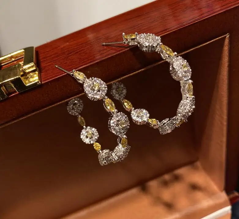 women shiny rhinestone circle earrings temperament crystal circle earrings temperament retro chic ear accessories