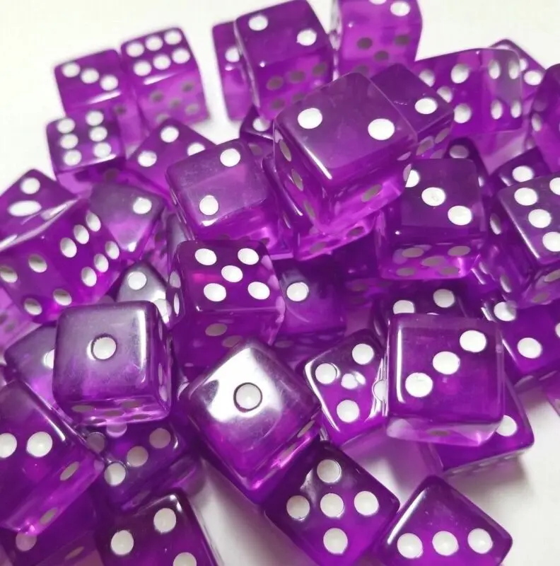 

16mm 10pcs purple dice set high quality transparent acrylic 6-sided dice for club/party/family games