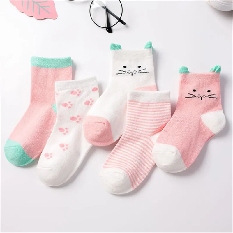 Calcetines de algod&oacute;n con dibujos animados para ni&ntilde;o y ni&ntilde;a, medias deportivas c&aacute;lidas a rayas con puntos, regalo para oto&ntilde;o e invierno, 5 par/lote, CN-2