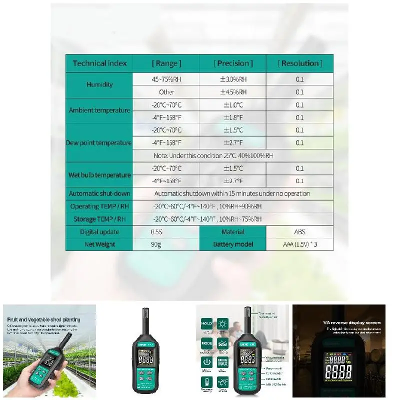 

ANENG GN401 Mini Temperature Humidity Meter Handheld No Contact Precision Digital Air Thermometer Hygrometer Gauge Tester