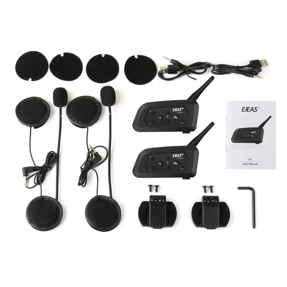 2Pcs EJEAS V4-1200m Intercom Bluetooth Helmet Interphone 4 Riders Talking Group At the Same Time Motorcycle Casco Walkie Talkie |